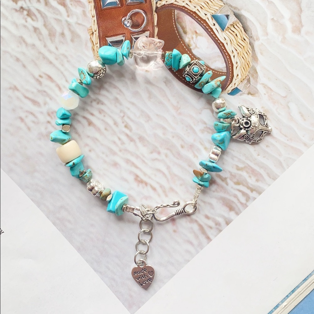 Sweet Turquoise stone Bracelet With Fox Mask